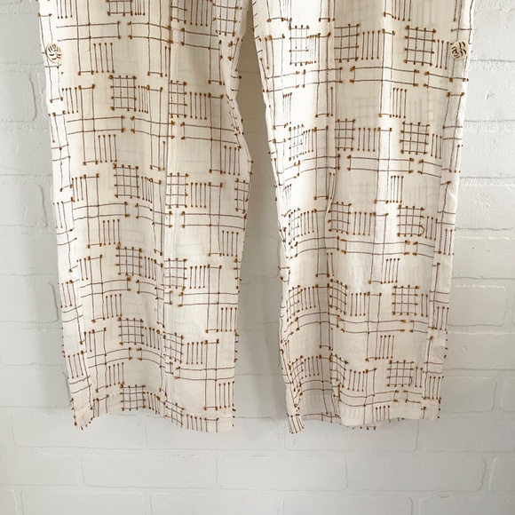 L.A.M.B Wide leg pants cotton linen Embroidered Ecru Caramel Lagenlook pockets L - Picture 4 of 13